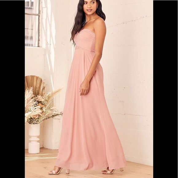 NWT Lulu's With All My Heart Blush Pleated Strapless Maxi Dress S - Picture 4 of 8